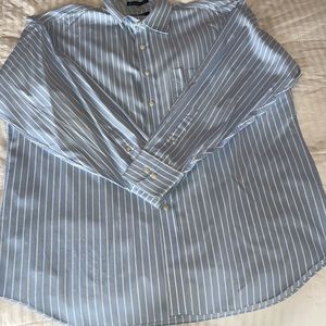 Tommy Hilfiger button down shirt. Blue with white stripes.